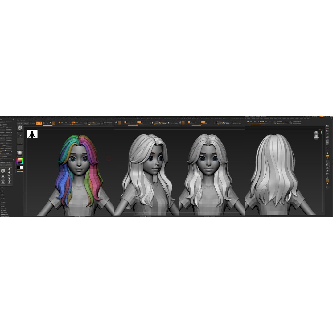 Stylized Hair 3D Model – Cartoon Low-Poly Package, FBX & OBJ - View 6