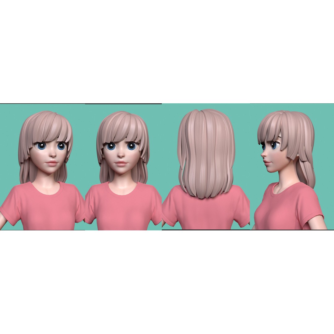 Stylized Hair 3D Model – Cartoon Low-Poly Package, FBX & OBJ - View 7