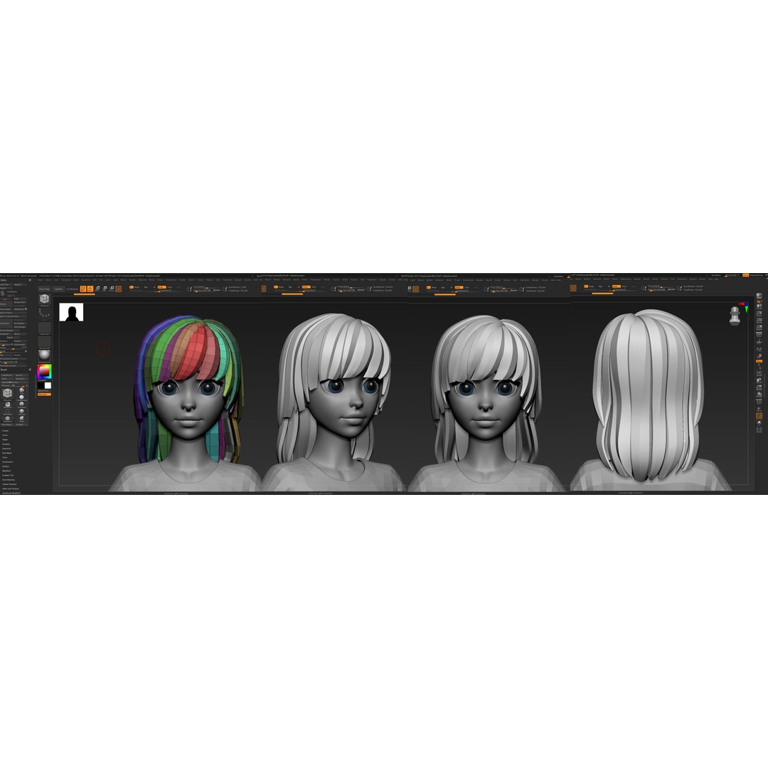 Stylized Hair 3D Model – Cartoon Low-Poly Package, FBX & OBJ - View 8