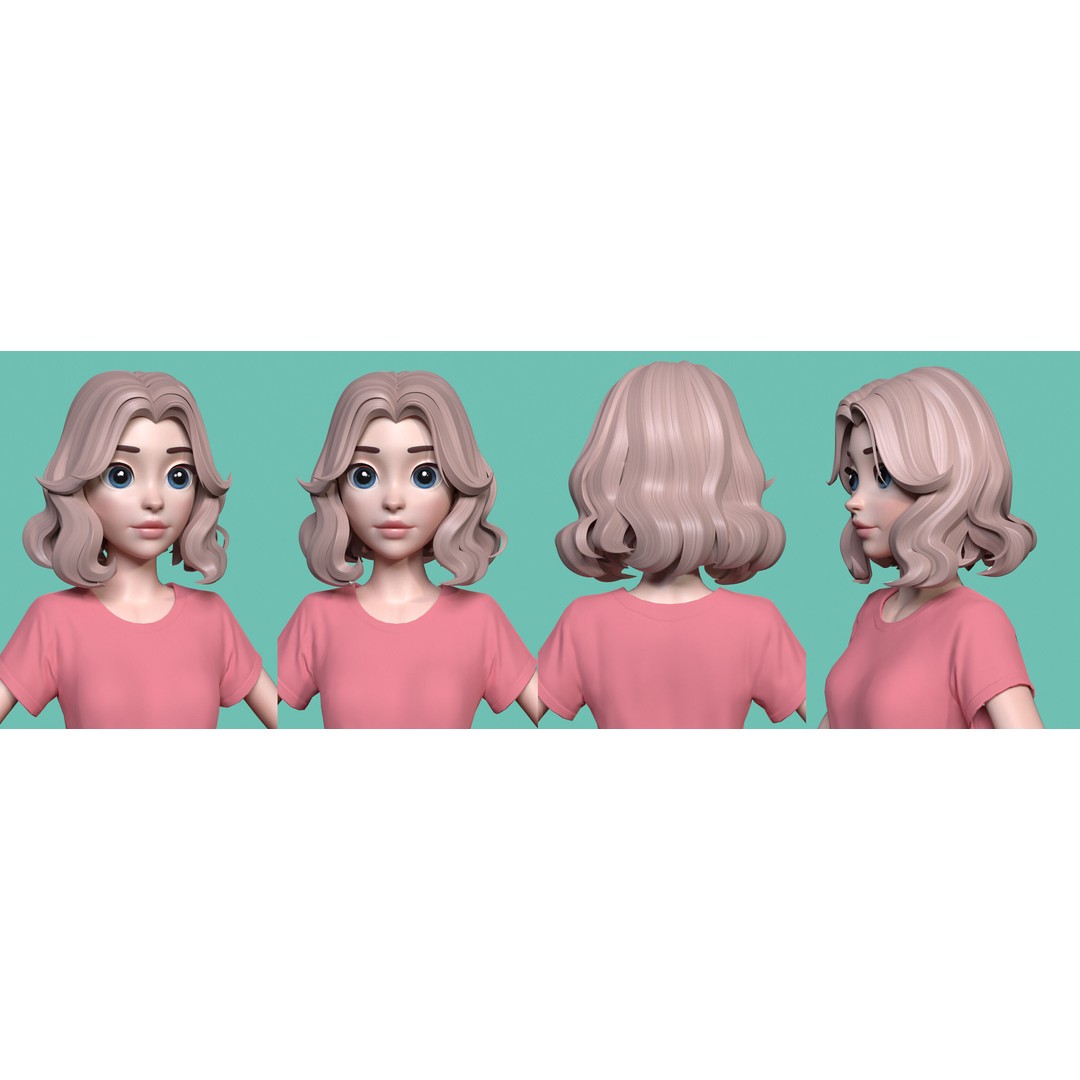 Stylized Hair 3D Model – Cartoon Low-Poly Package, FBX & OBJ - View 9