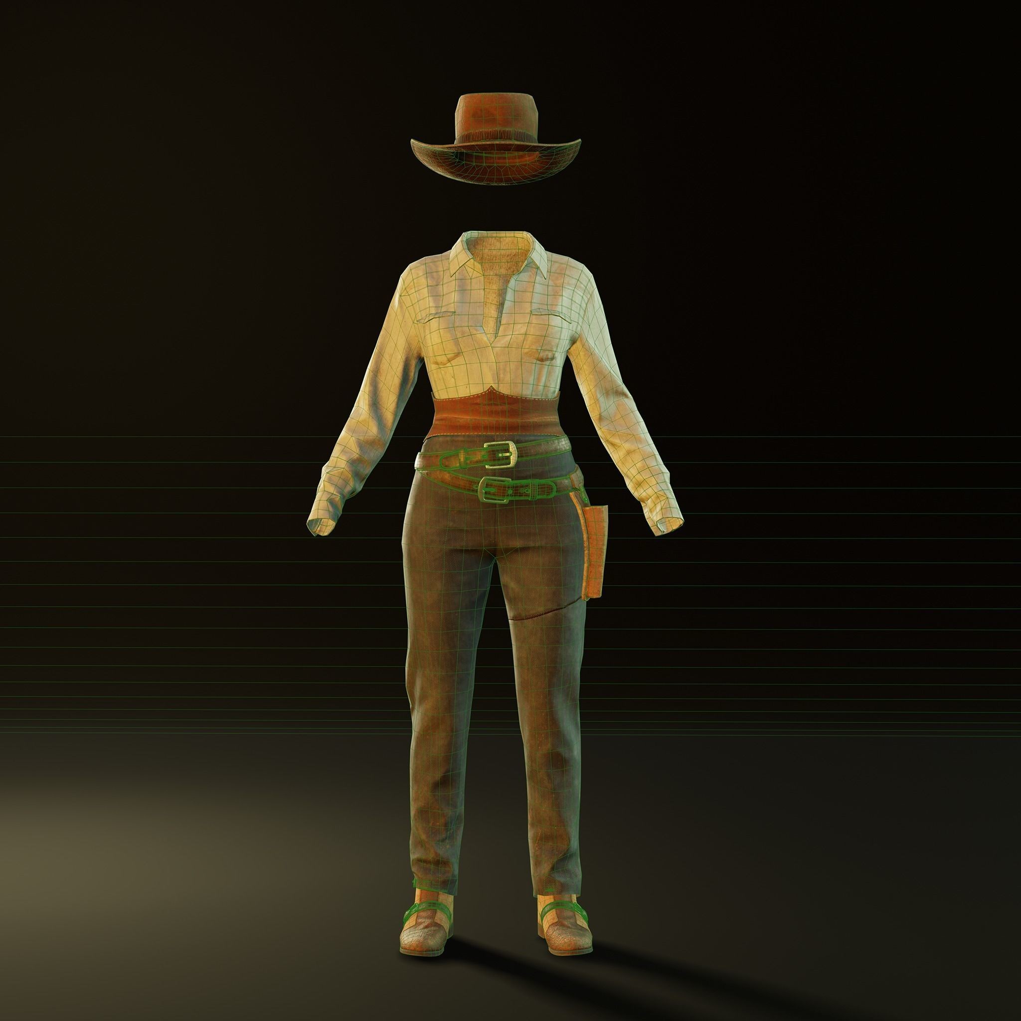 Cowgirl Outfit - Low-Poly Game-Ready 3D Model - View 4