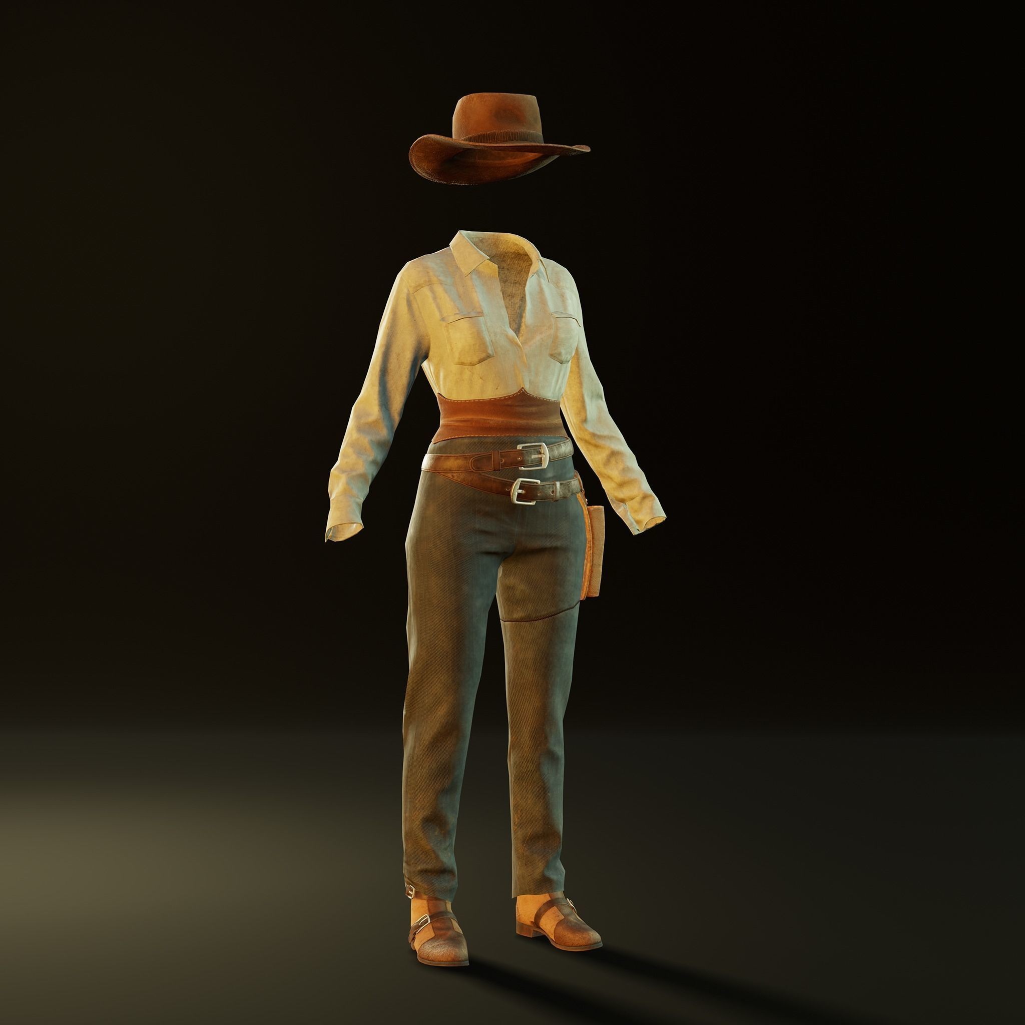 Cowgirl Outfit - Low-Poly Game-Ready 3D Model - View 9