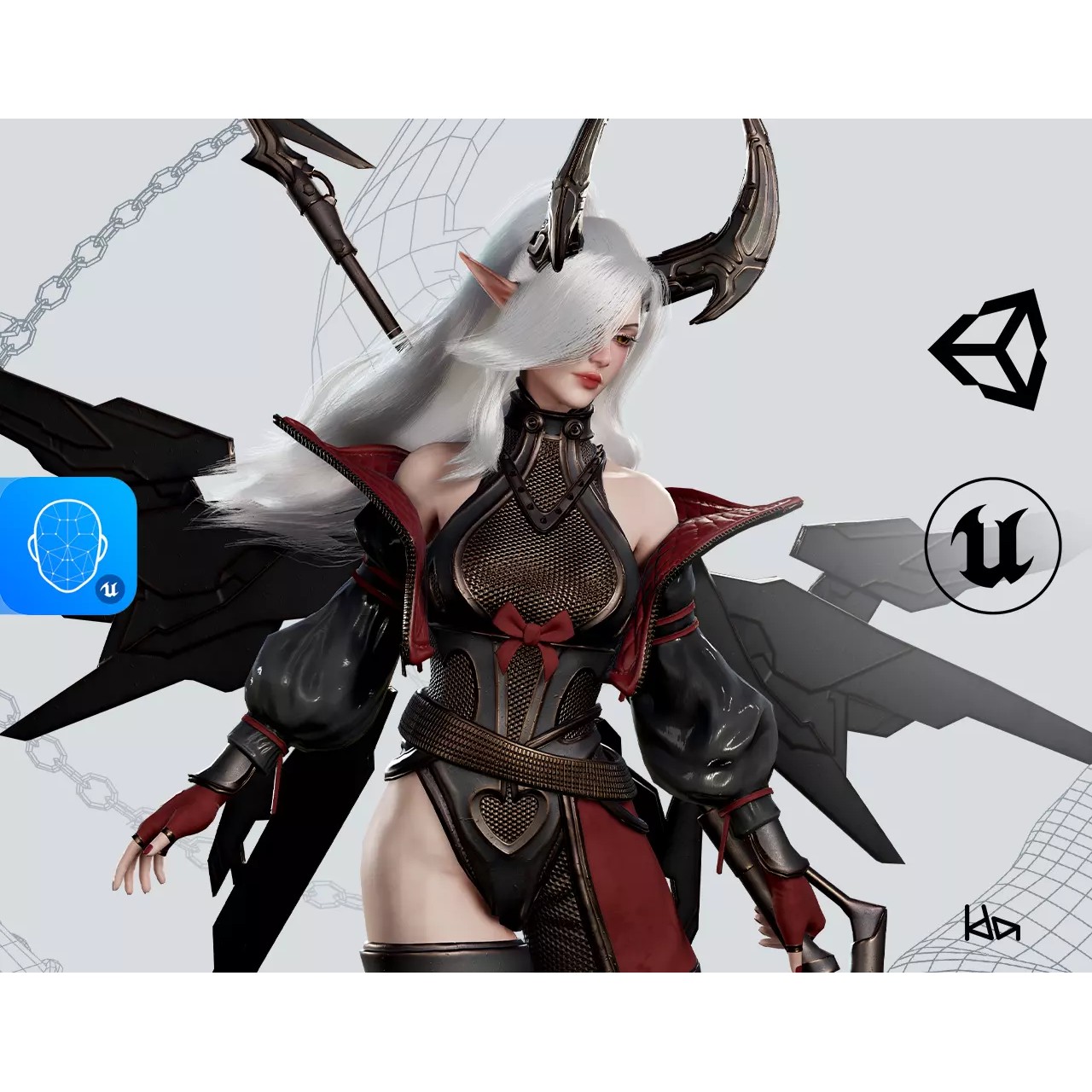 Cosmo Succubus Girl - Low-Poly Game-Ready 3D Model - View 2