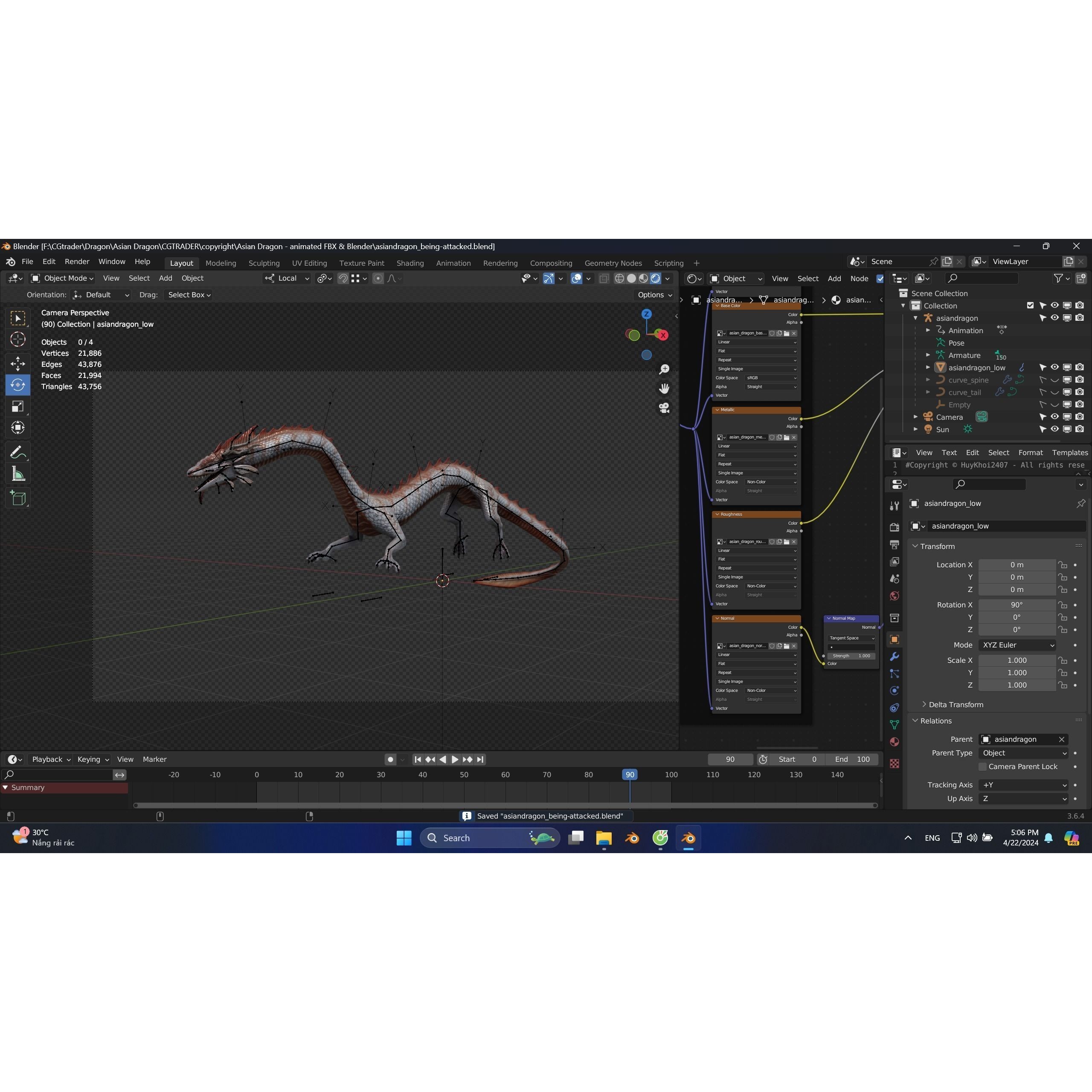 Asian Serpent Dragon - Low-Poly Game-Ready 3D Model - View 23