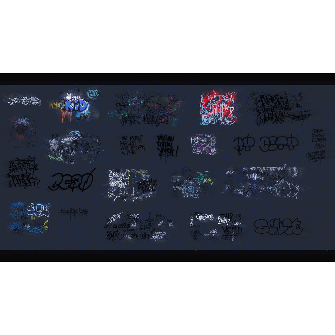 Graffiti Decals 3D Model – Hand-Painted Textures, PNG Format - View 14