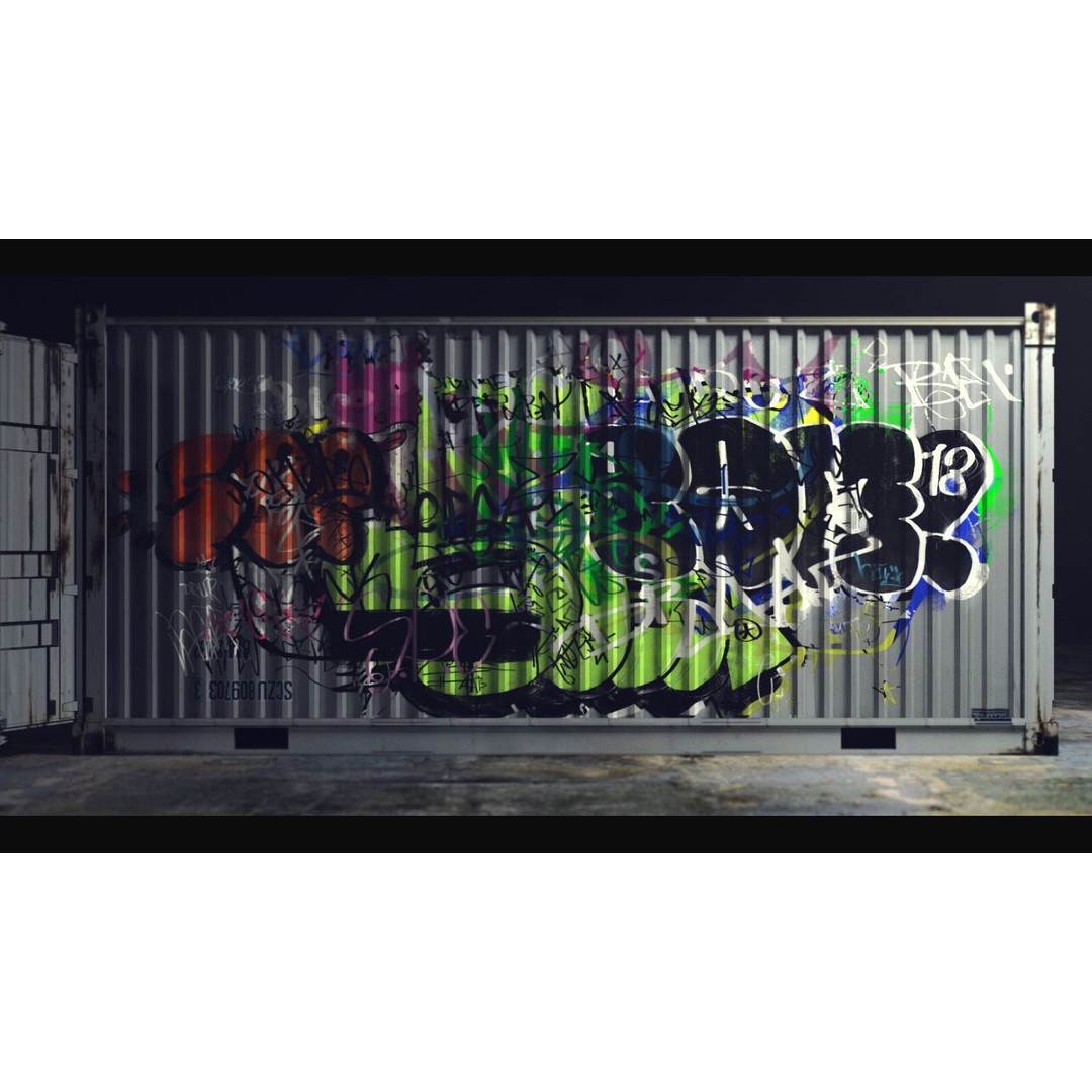 Graffiti Decals 3D Model – Hand-Painted Textures, PNG Format - View 5