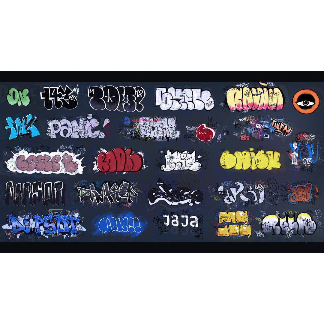 Graffiti Decals 3D Model – Hand-Painted Textures, PNG Format - View 6