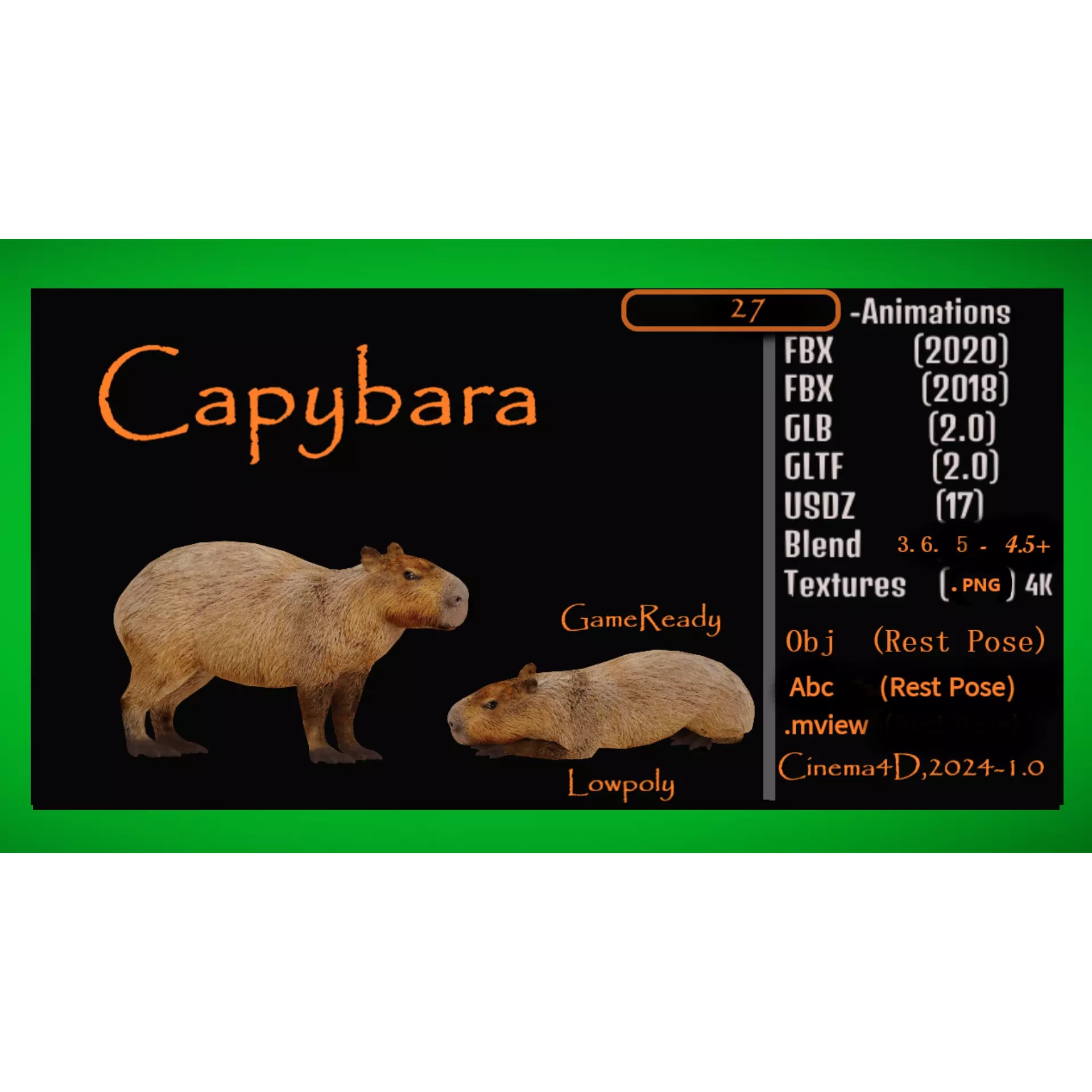 Capybara - Low-Poly Game-Ready 3D Model - View 2