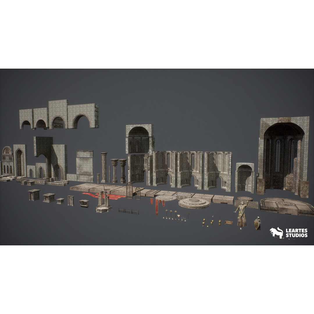 Ancient Cathedral 3D Model – Low Poly Game Asset, 141 Unique Meshes