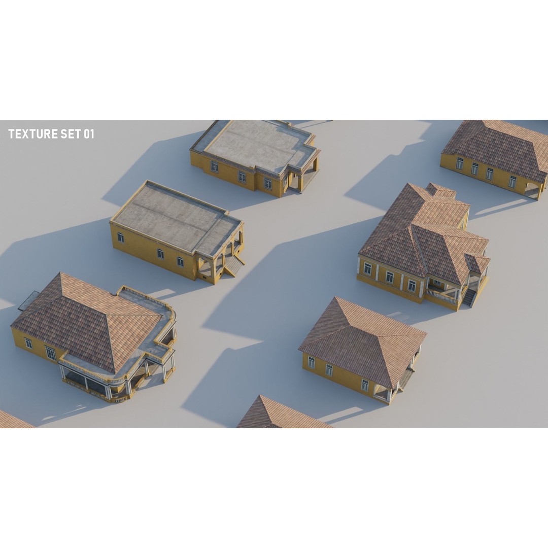 Cuban Colonial Style House Pack 3D Model – Low Poly Game Asset, FBX - View 11