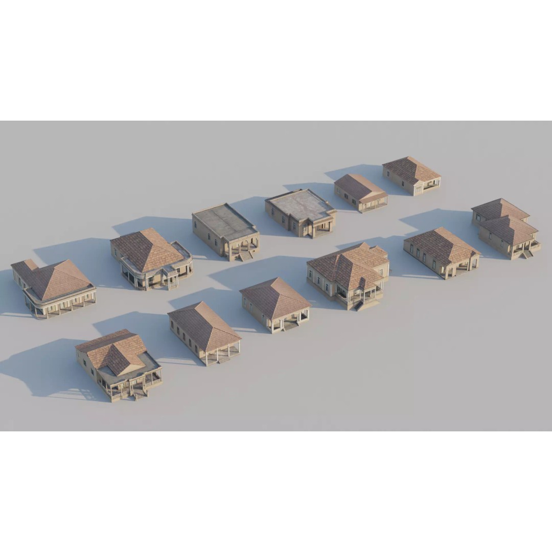 Cuban Colonial Style House Pack 3D Model – Low Poly Game Asset, FBX - View 2