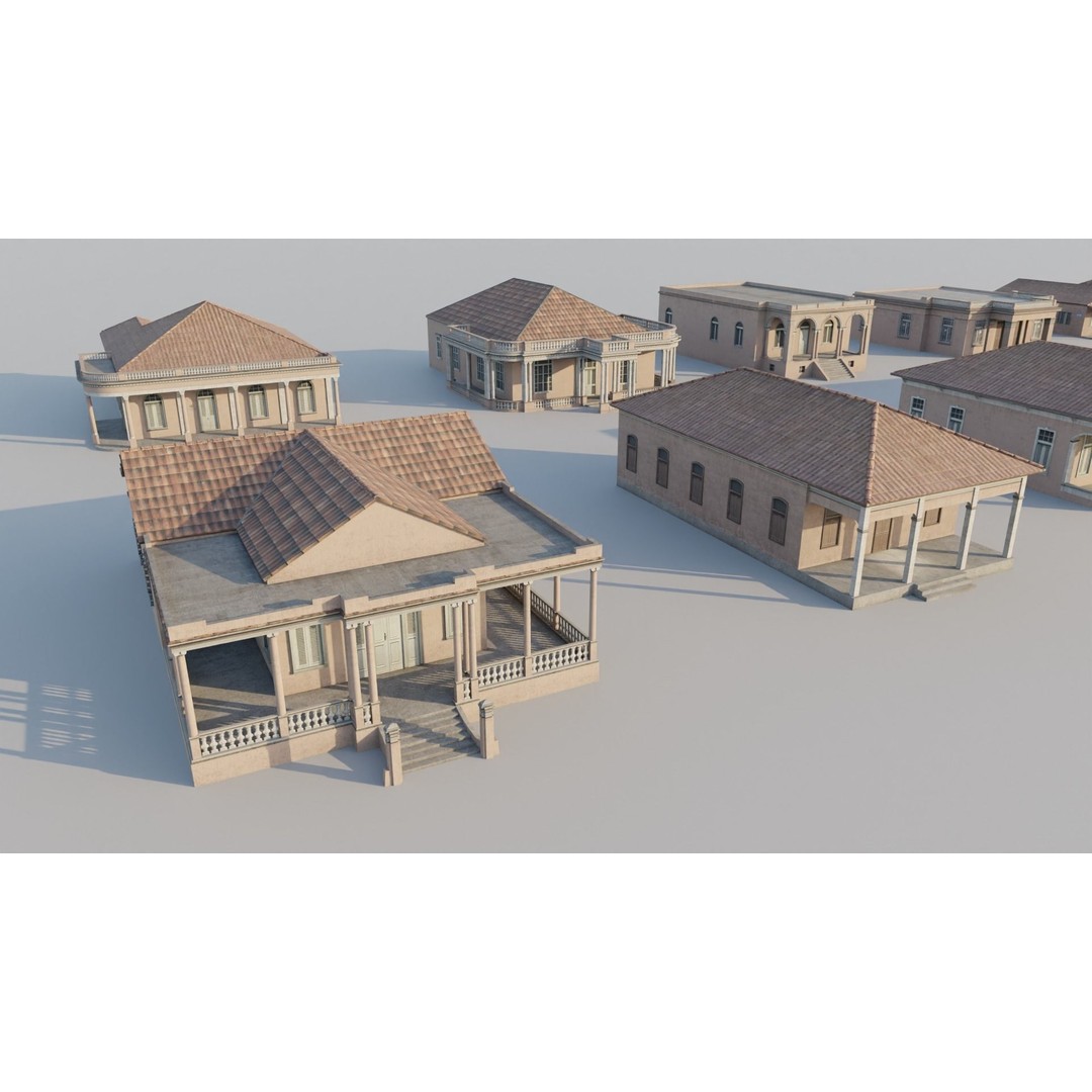 Cuban Colonial Style House Pack 3D Model – Low Poly Game Asset, FBX - View 4