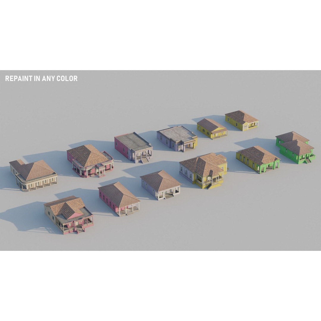 Cuban Colonial Style House Pack 3D Model – Low Poly Game Asset, FBX - View 8