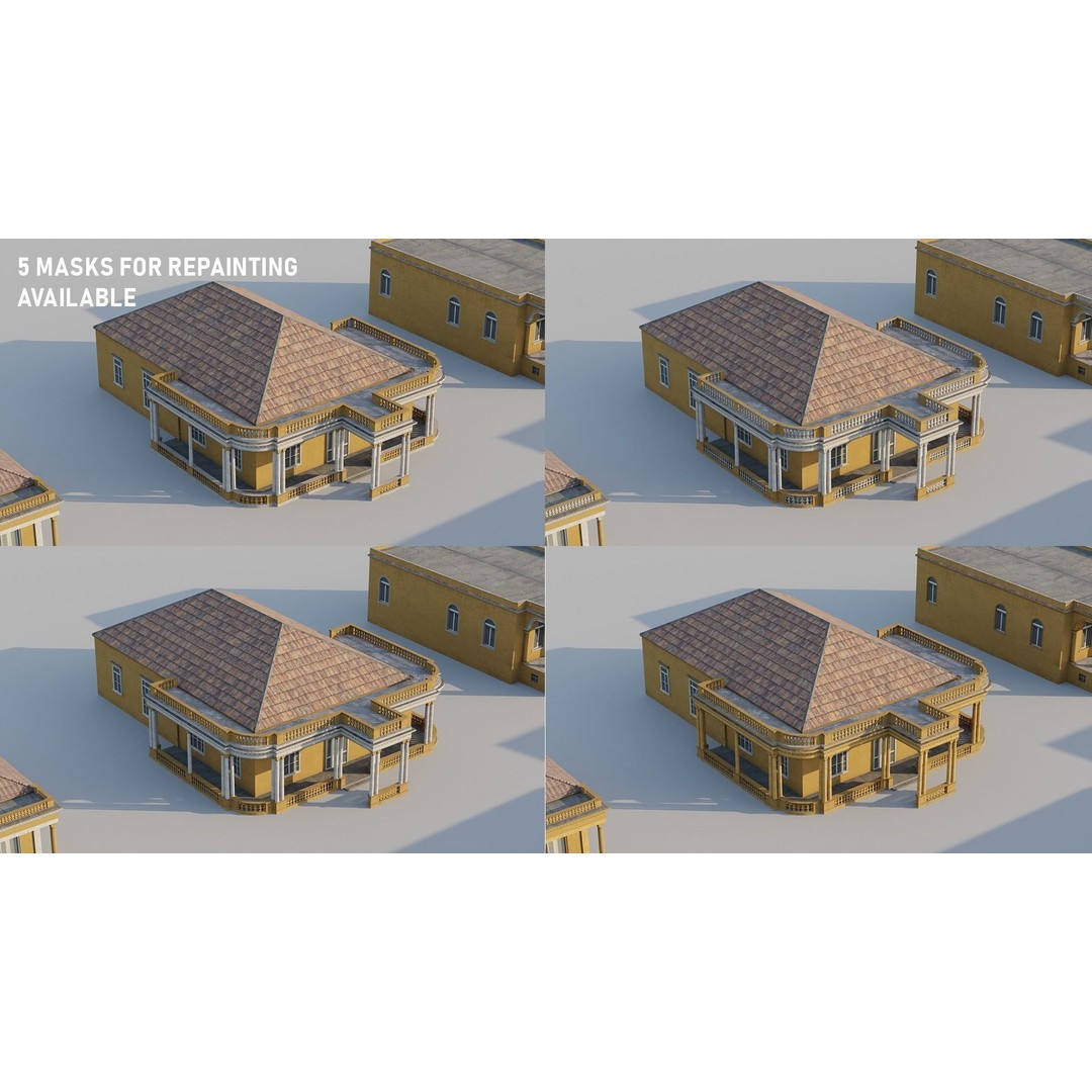 Cuban Colonial Style House Pack 3D Model – Low Poly Game Asset, FBX - View 9