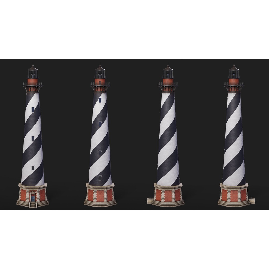 Cape Hatteras Lighthouse Tower 3D Model – Low Poly PBR Game Asset, FBX, OBJ - View 3