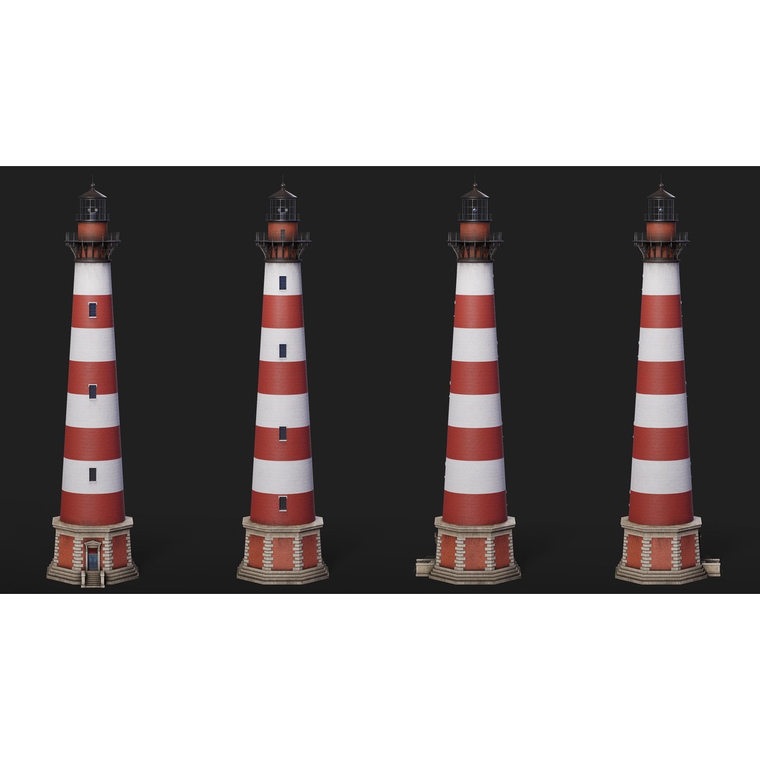 Cape Hatteras Lighthouse Tower 3D Model – Low Poly PBR Game Asset, FBX, OBJ - View 4
