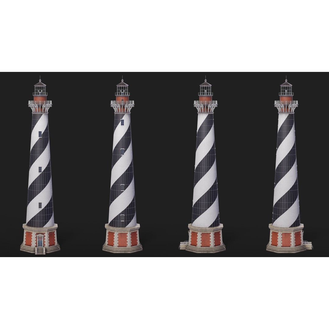 Cape Hatteras Lighthouse Tower 3D Model – Low Poly PBR Game Asset, FBX, OBJ - View 5