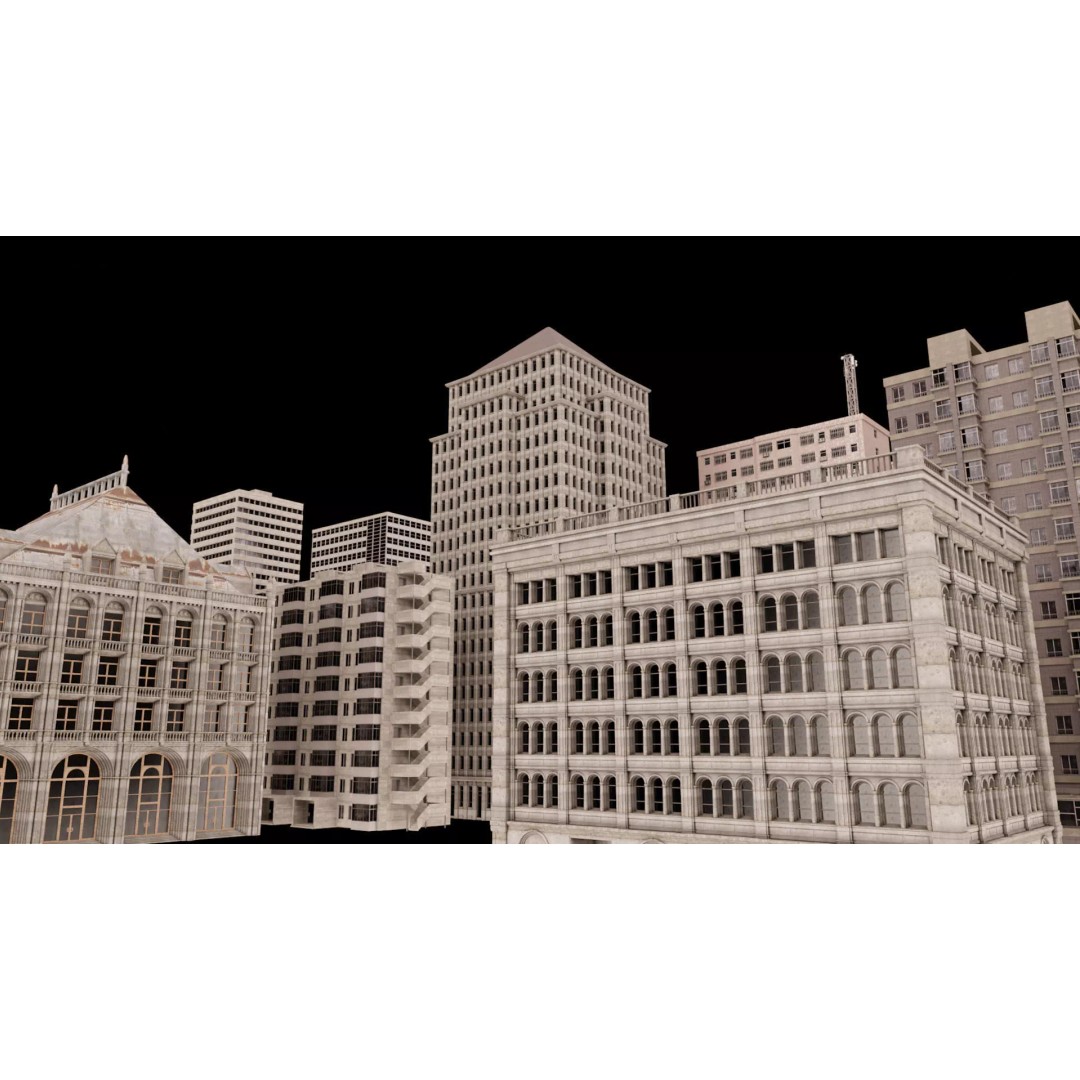 City Building Kitbash 3D Model – Urban Architecture, FBX, OBJ - View 2
