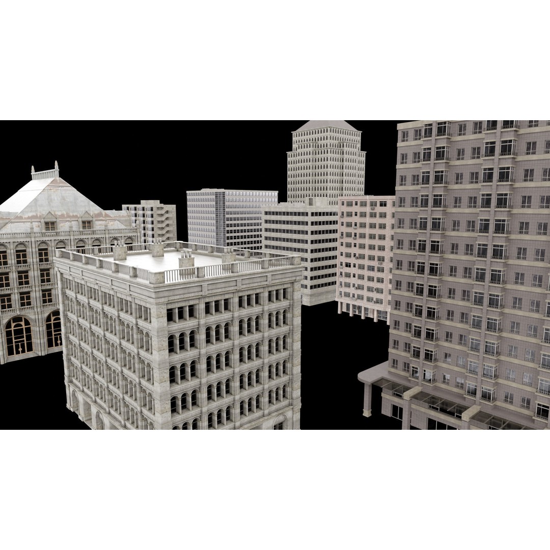 City Building Kitbash 3D Model – Urban Architecture, FBX, OBJ - View 3