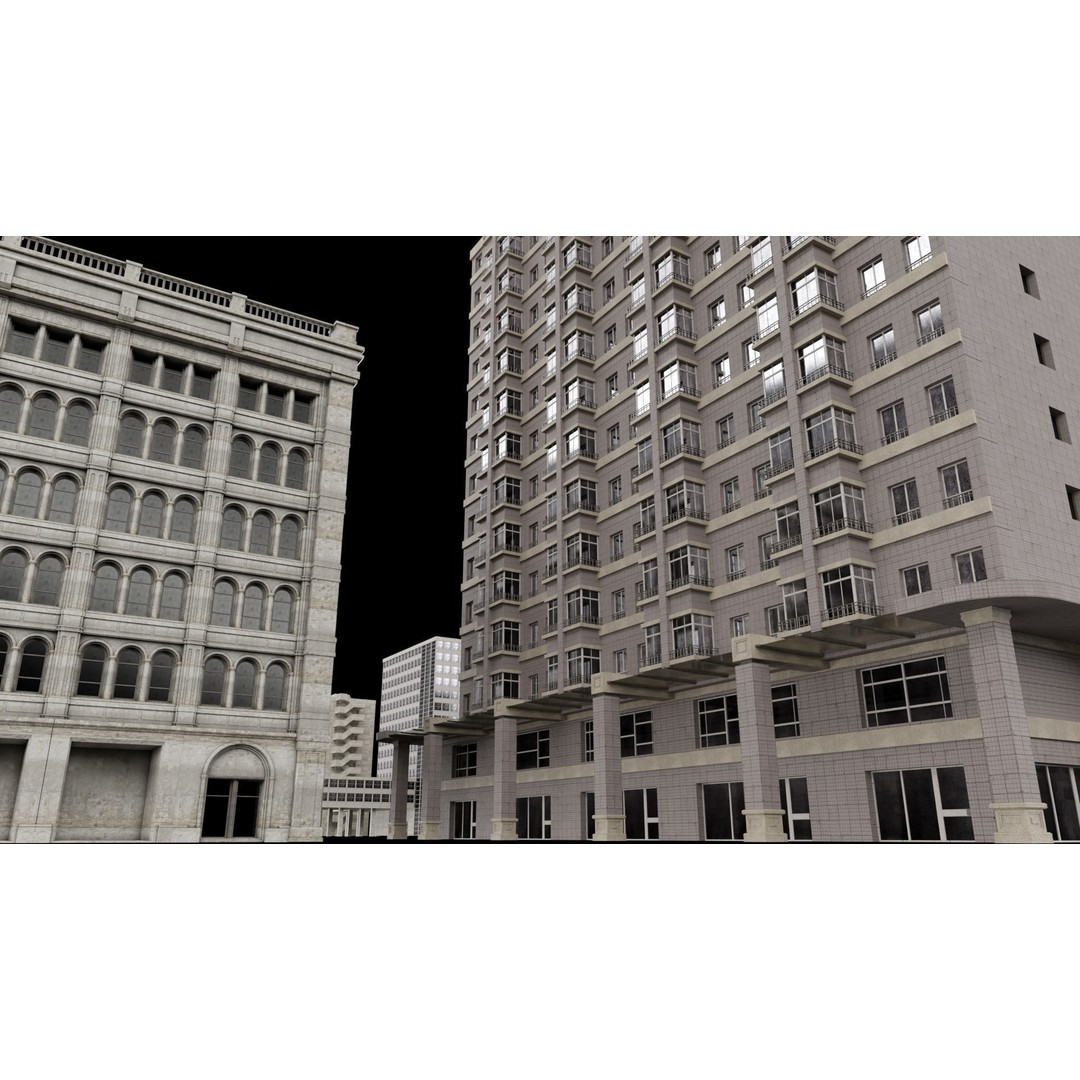 City Building Kitbash 3D Model – Urban Architecture, FBX, OBJ - View 4