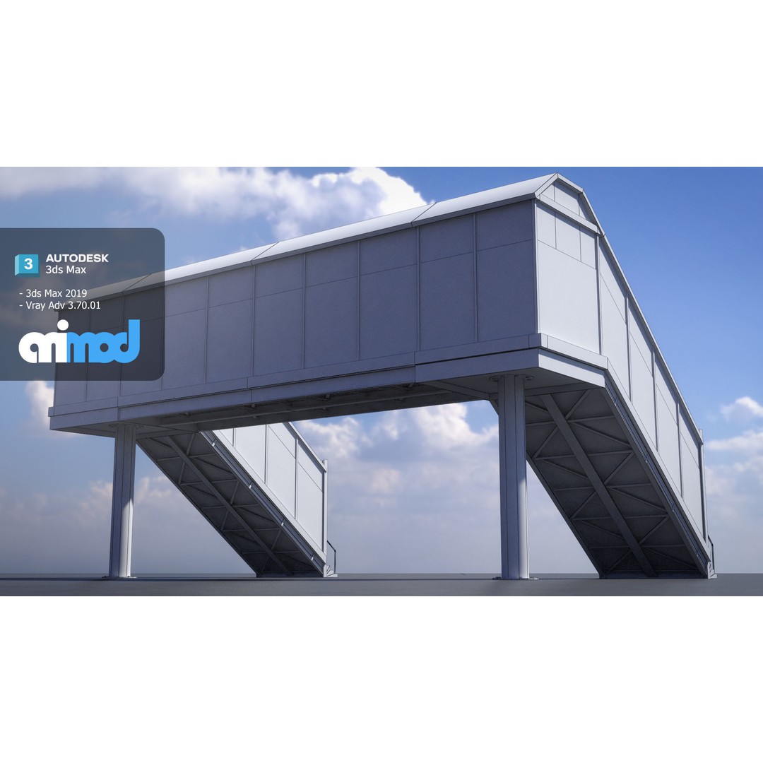 Footbridge 3D Model – Architectural Urban Overpass, FBX & PBR Textures - View 10