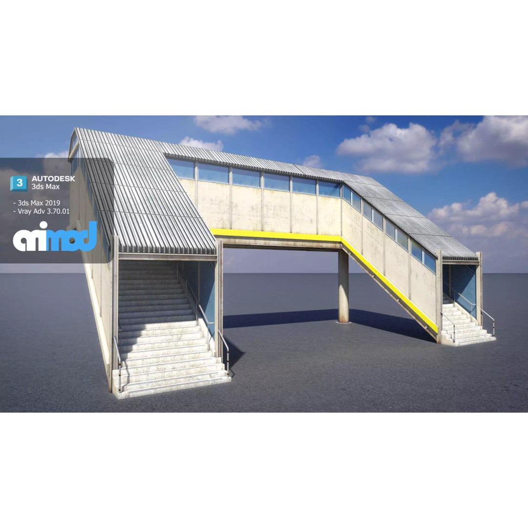 Footbridge 3D Model – Architectural Urban Overpass, FBX & PBR Textures - View 2