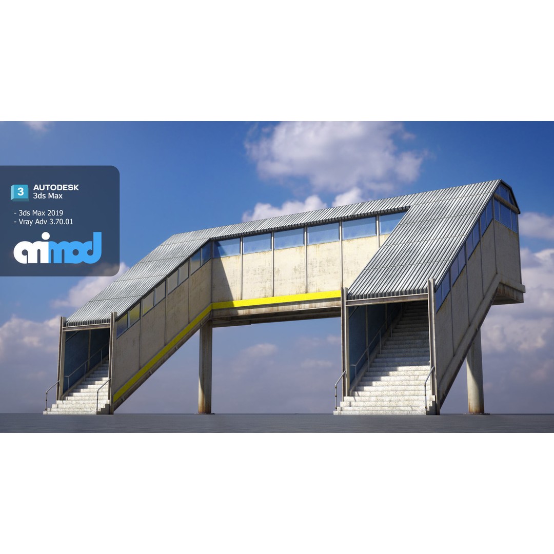 Footbridge 3D Model – Architectural Urban Overpass, FBX & PBR Textures - View 3