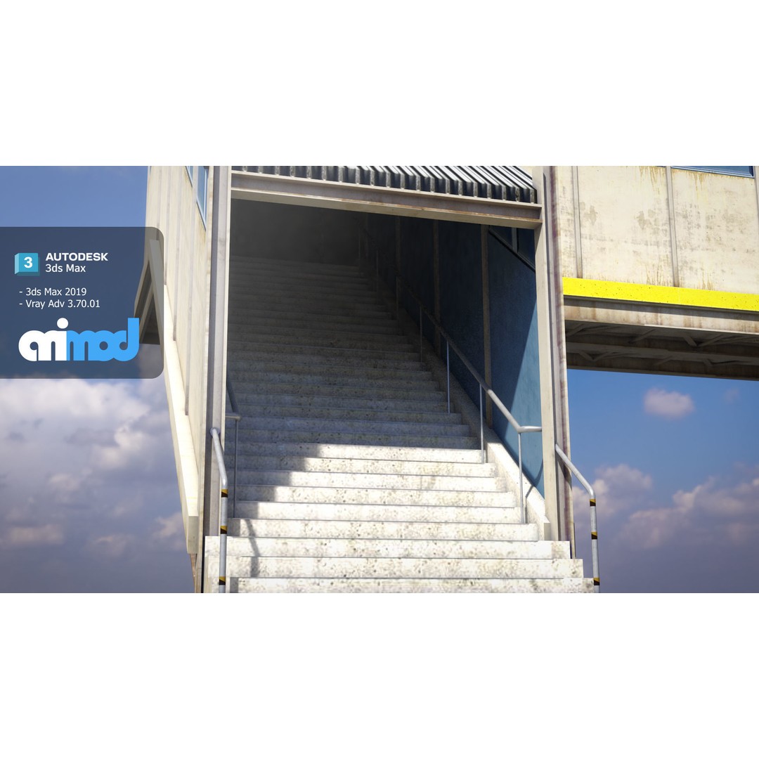 Footbridge 3D Model – Architectural Urban Overpass, FBX & PBR Textures - View 4