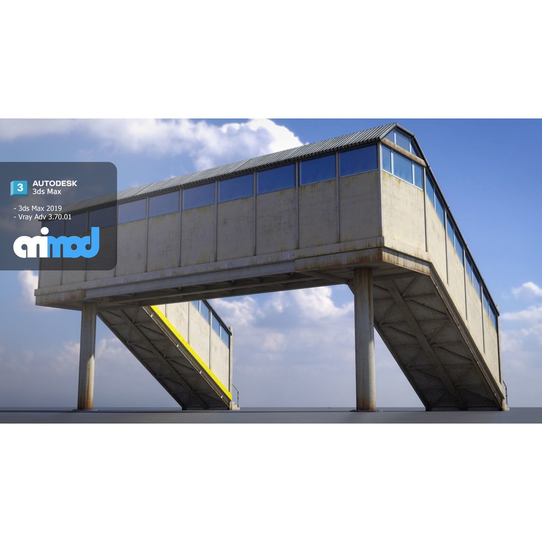Footbridge 3D Model – Architectural Urban Overpass, FBX & PBR Textures - View 5