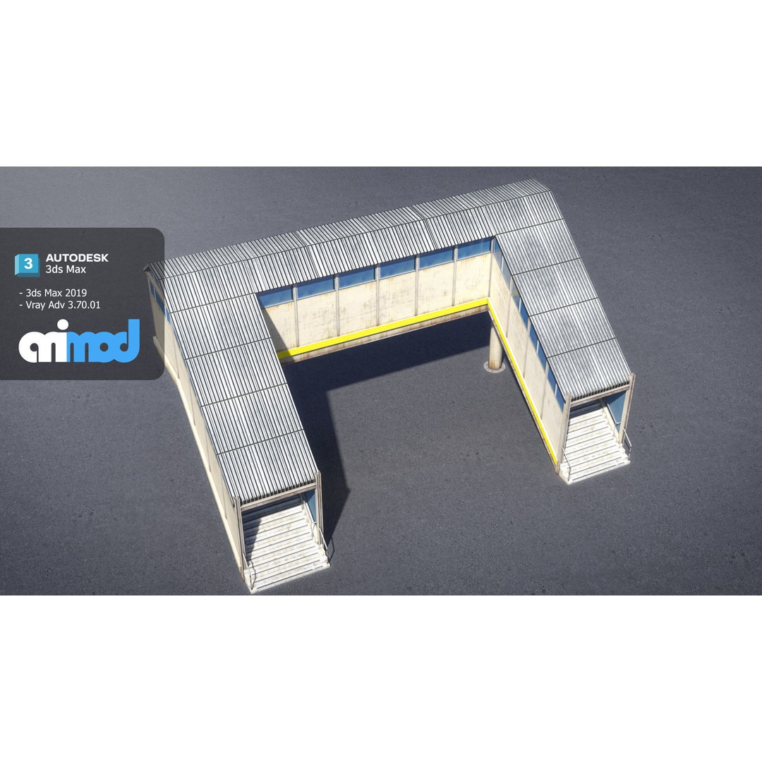 Footbridge 3D Model – Architectural Urban Overpass, FBX & PBR Textures - View 6