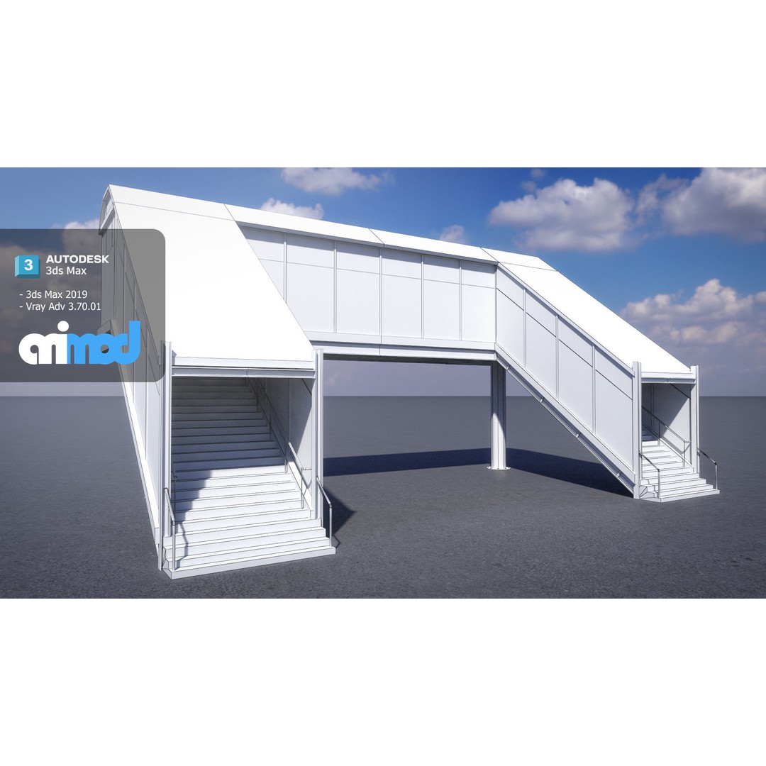 Footbridge 3D Model – Architectural Urban Overpass, FBX & PBR Textures - View 7