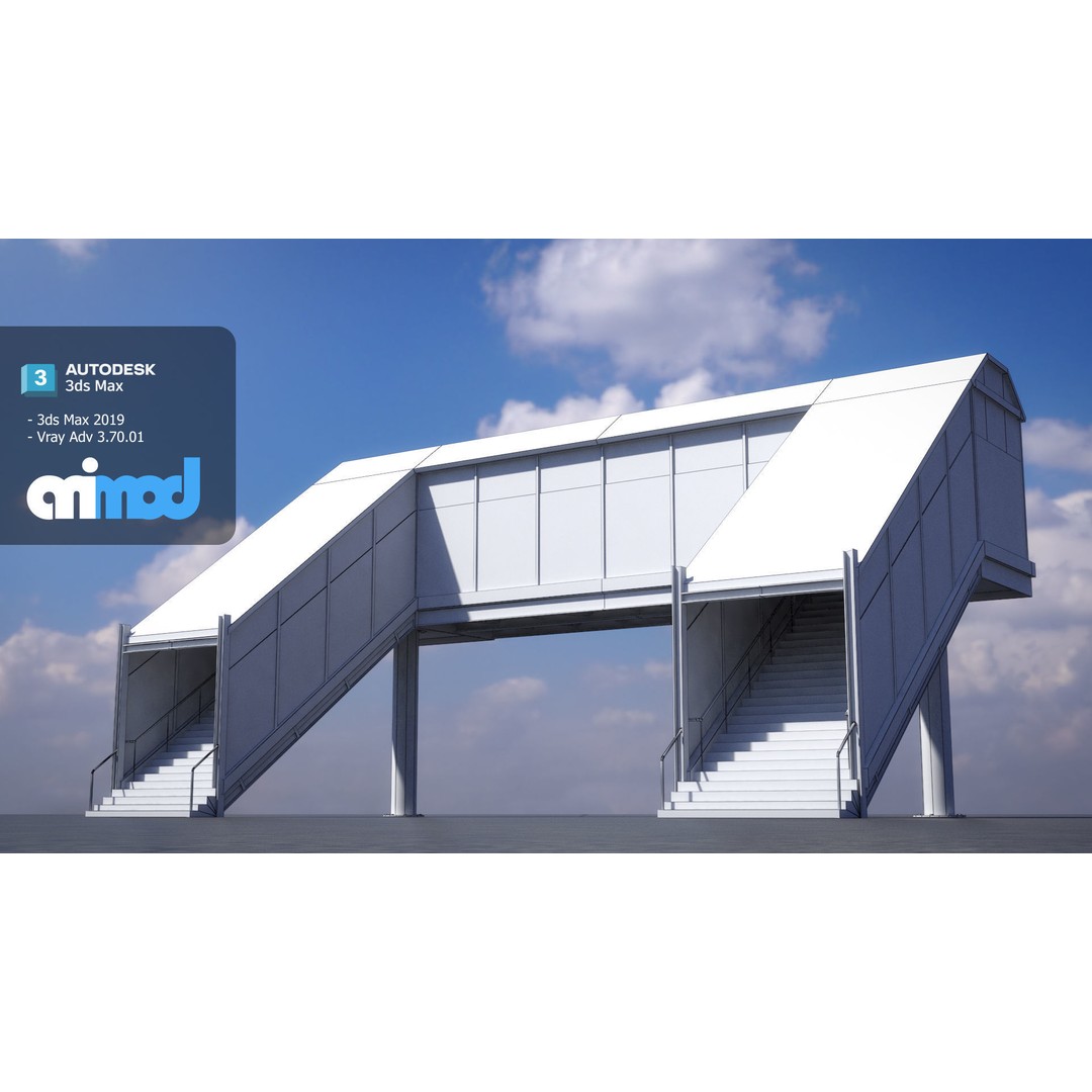 Footbridge 3D Model – Architectural Urban Overpass, FBX & PBR Textures - View 8