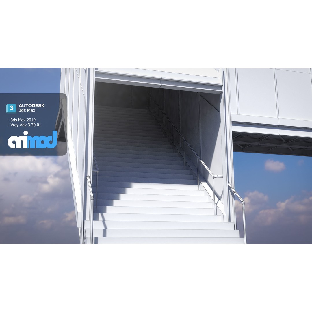 Footbridge 3D Model – Architectural Urban Overpass, FBX & PBR Textures - View 9