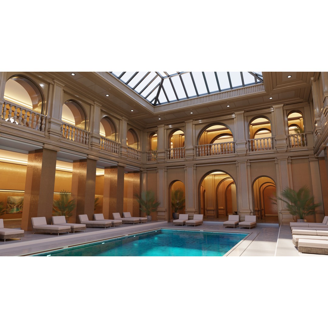 Classic Luxury Swimming Pool 3D Model – High Poly, PBR Textures, Blender, FBX - View 3