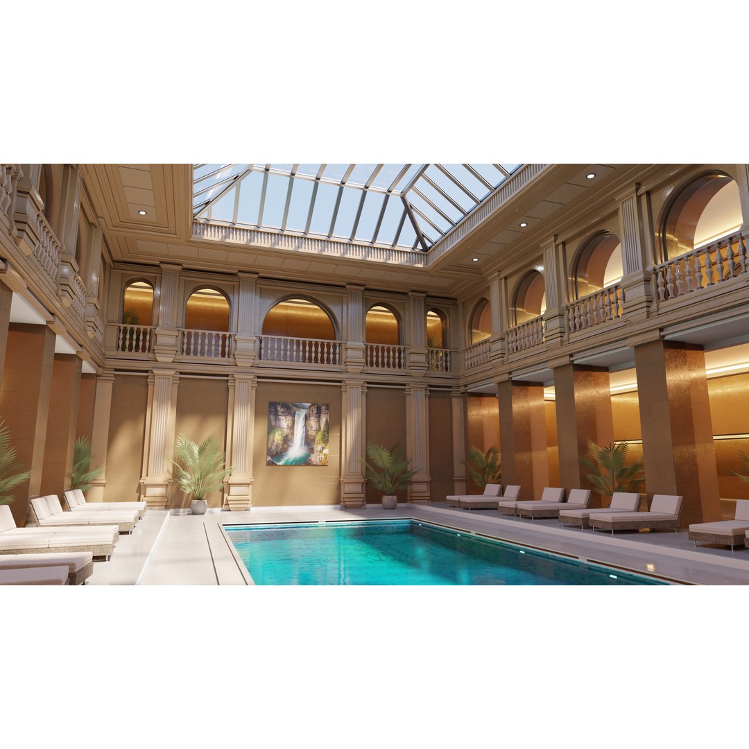 Classic Luxury Swimming Pool 3D Model – High Poly, PBR Textures, Blender, FBX - View 4