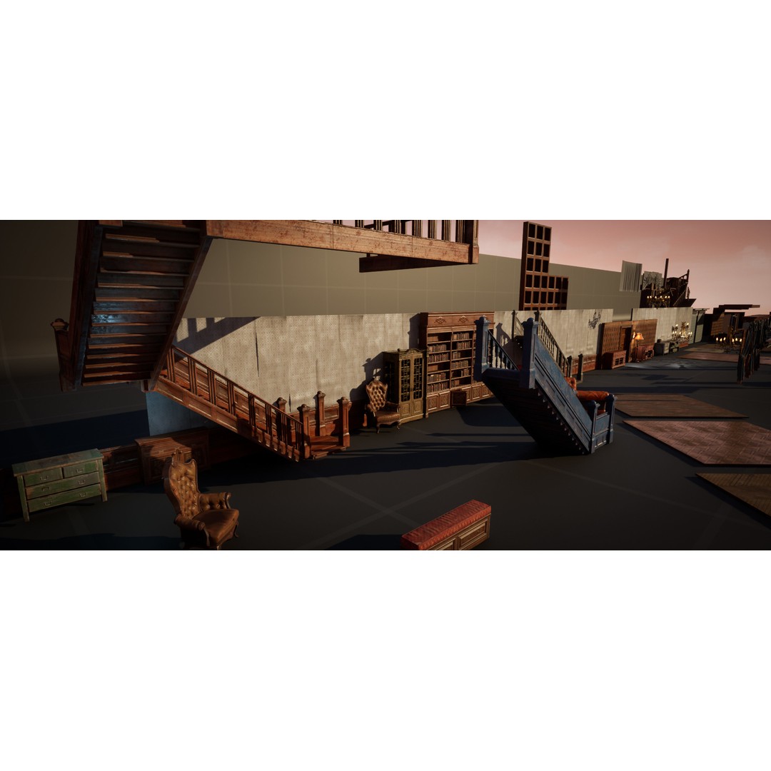 Vintage Mansion 3D Model – Low-Poly Interior Kit for UE5 - View 15