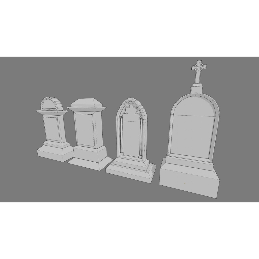 Cemetery Gravestone 3D Model – Low Poly Game Asset, FBX, OBJ - View 10