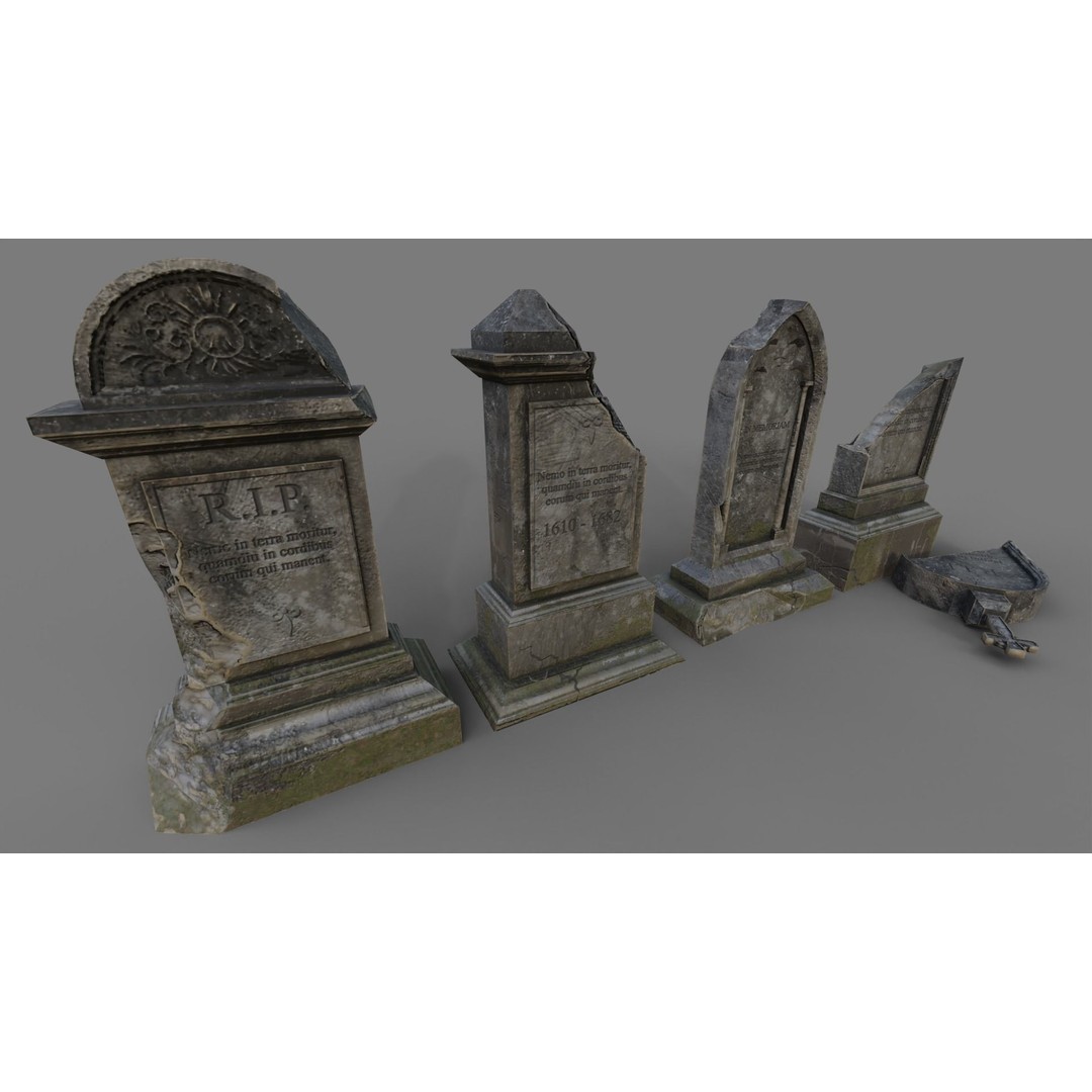 Cemetery Gravestone 3D Model – Low Poly Game Asset, FBX, OBJ - View 11