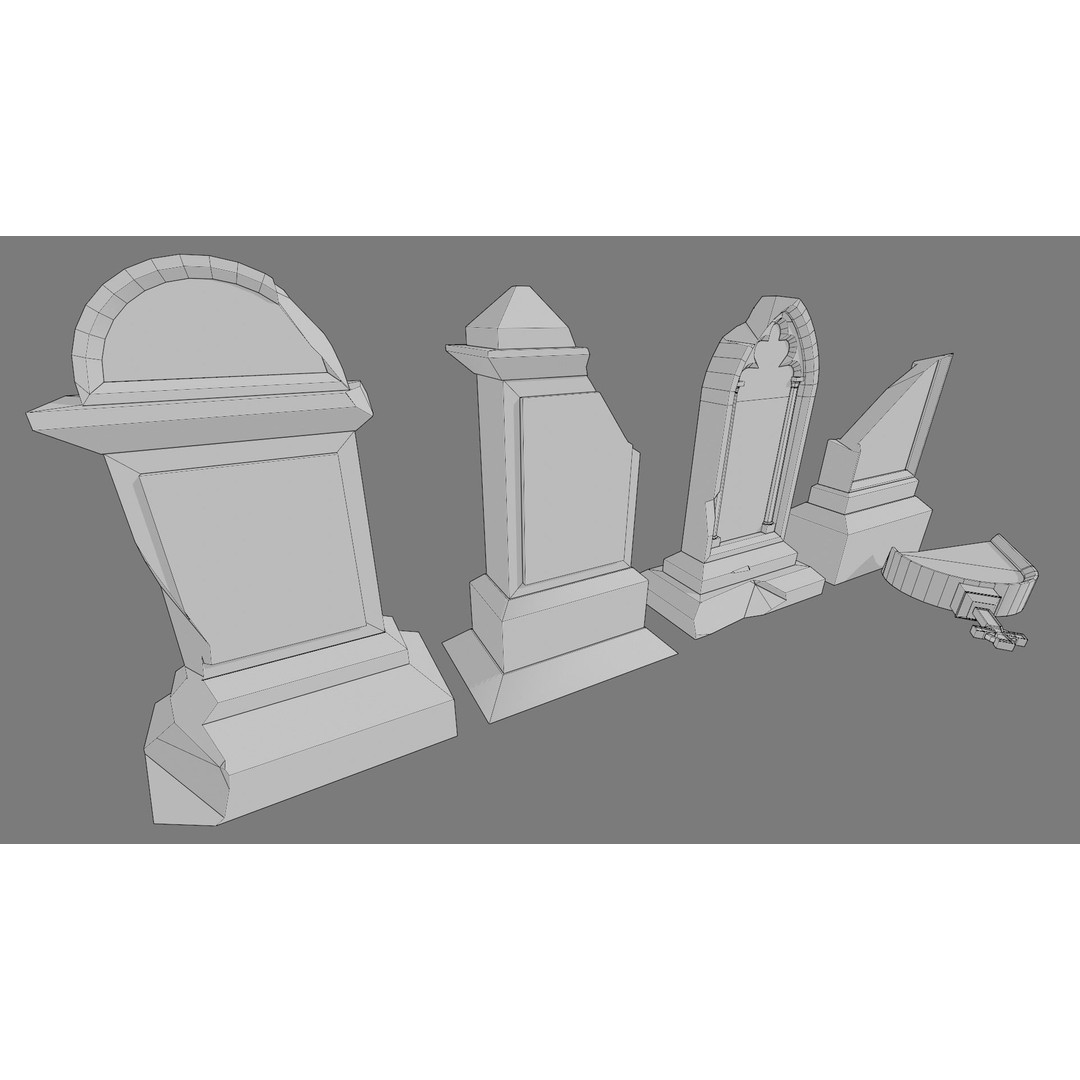 Cemetery Gravestone 3D Model – Low Poly Game Asset, FBX, OBJ - View 12