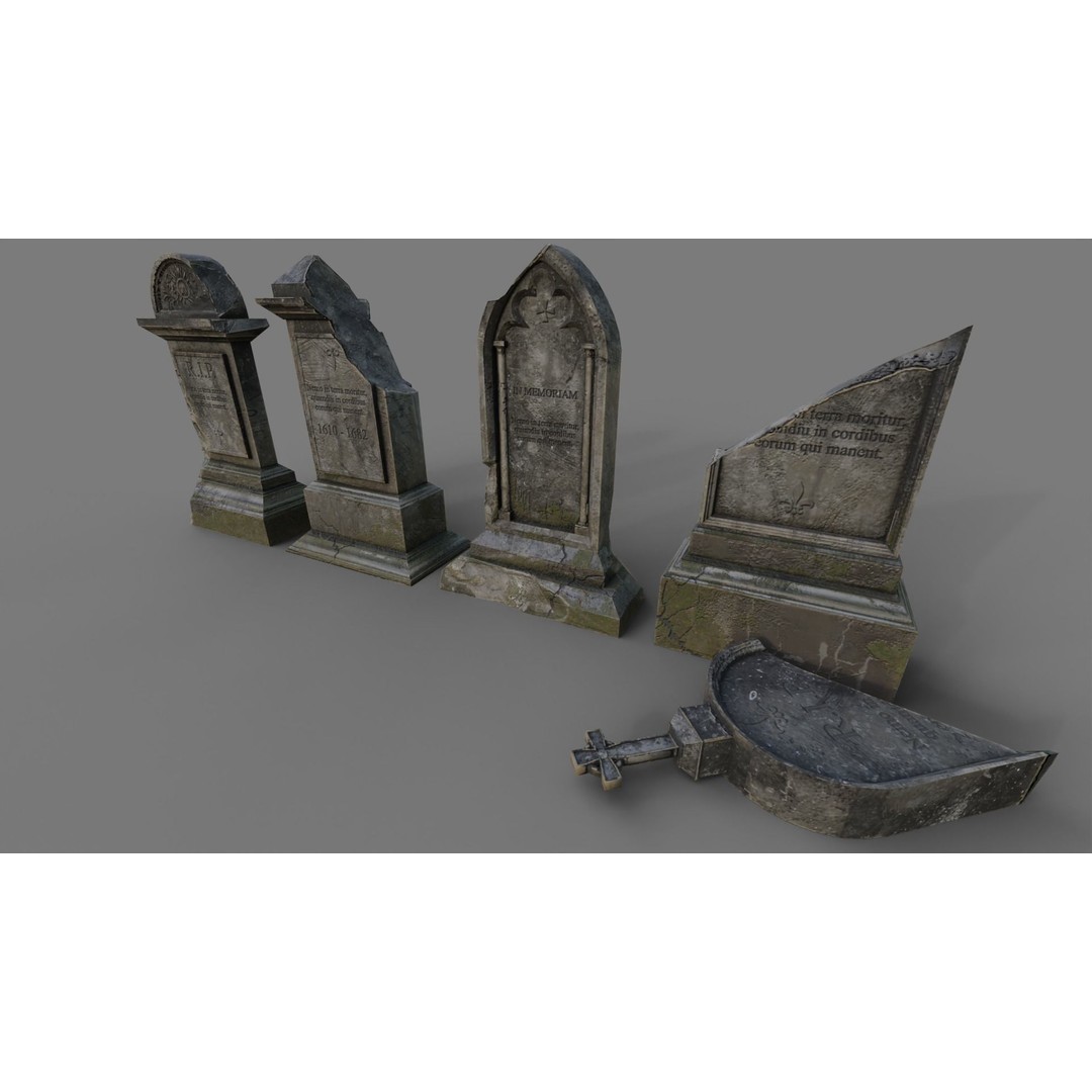 Cemetery Gravestone 3D Model – Low Poly Game Asset, FBX, OBJ - View 13