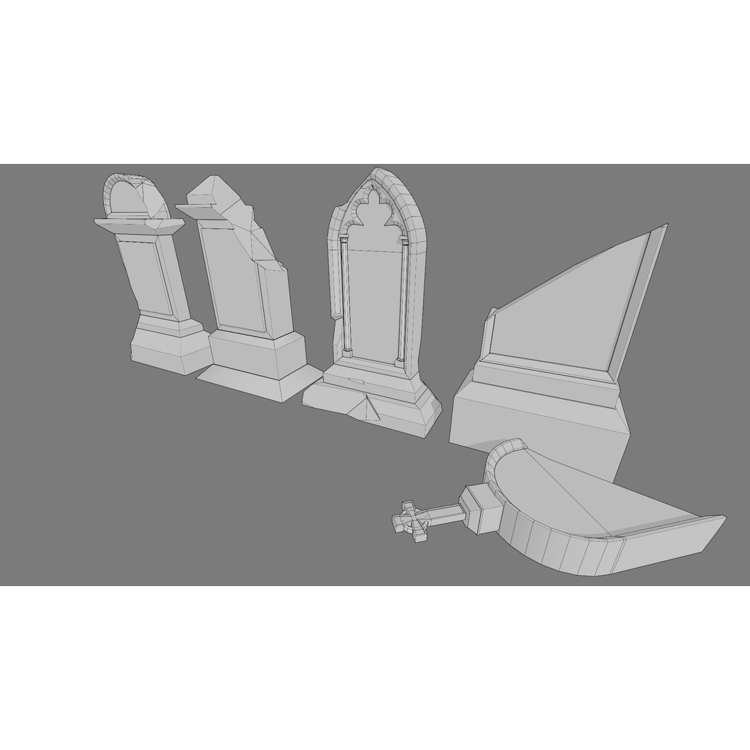 Cemetery Gravestone 3D Model – Low Poly Game Asset, FBX, OBJ - View 14