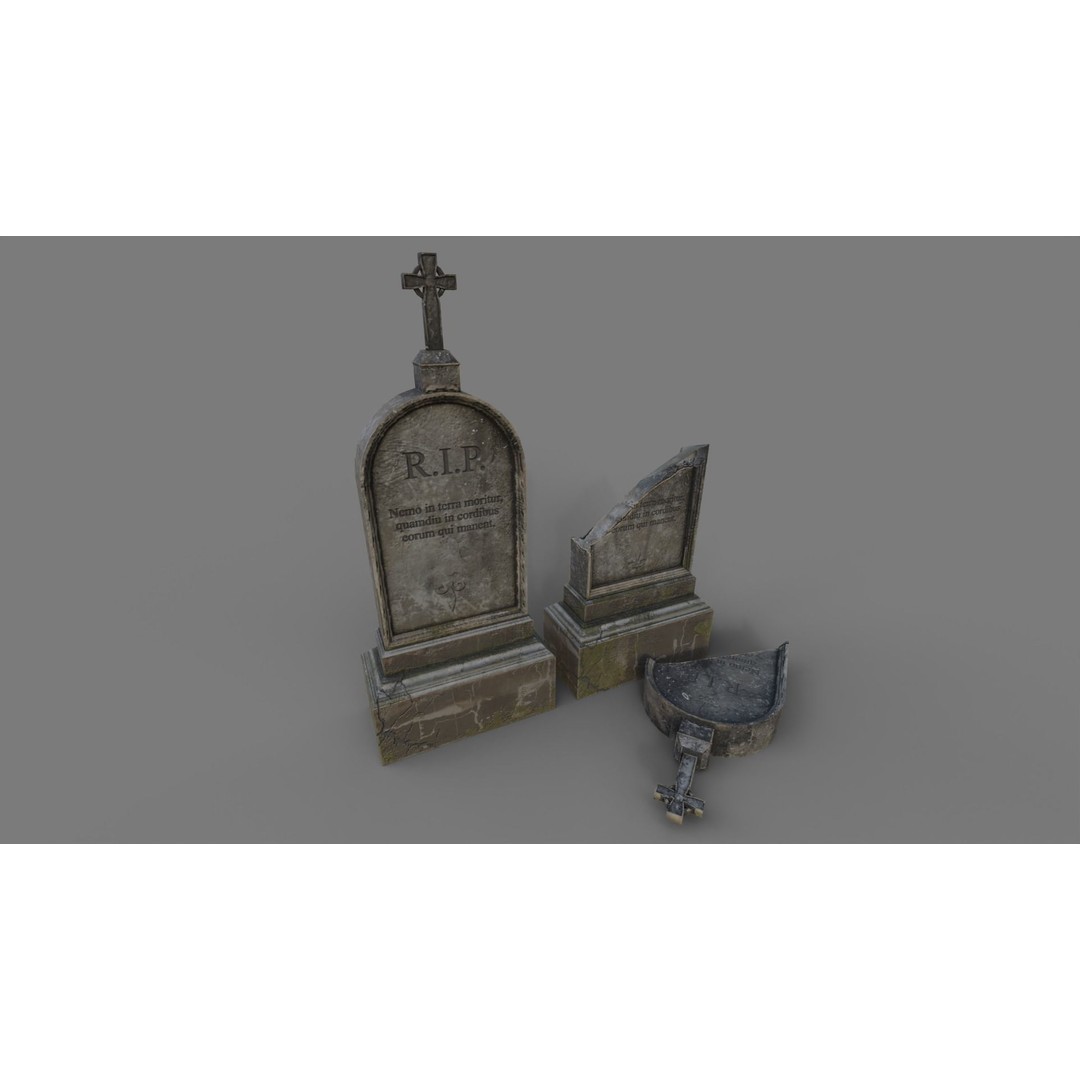 Cemetery Gravestone 3D Model – Low Poly Game Asset, FBX, OBJ - View 15