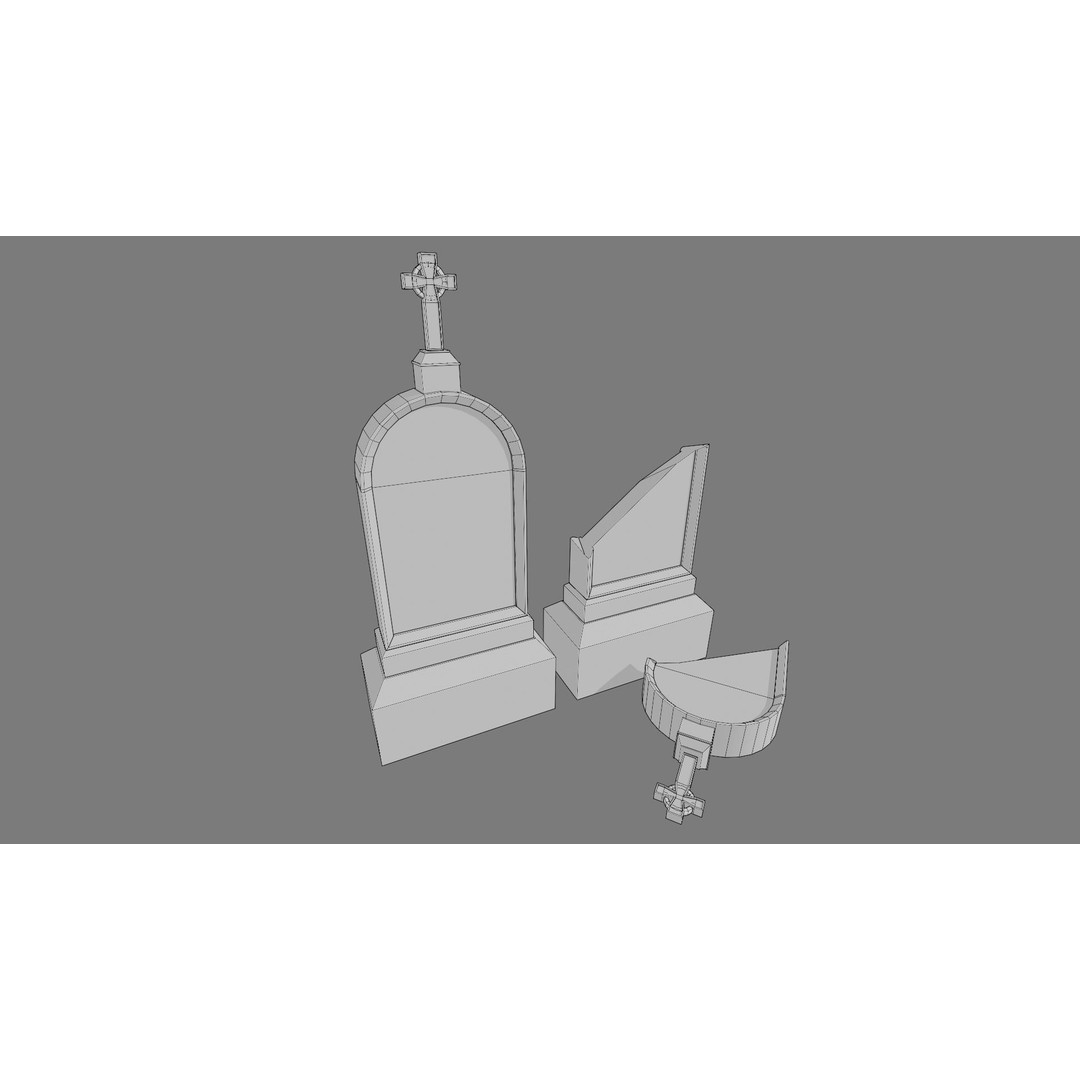 Cemetery Gravestone 3D Model – Low Poly Game Asset, FBX, OBJ - View 16