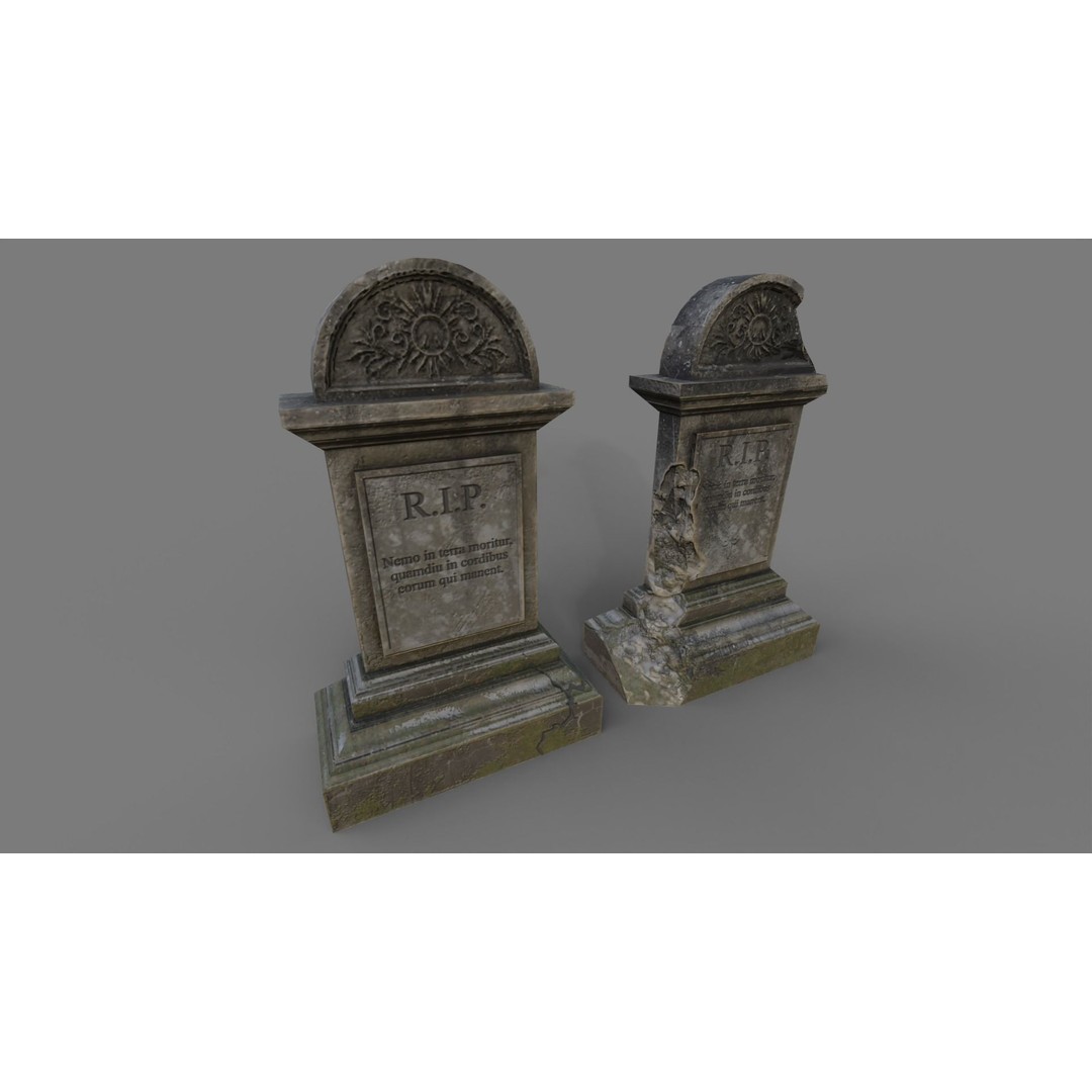 Cemetery Gravestone 3D Model – Low Poly Game Asset, FBX, OBJ - View 19
