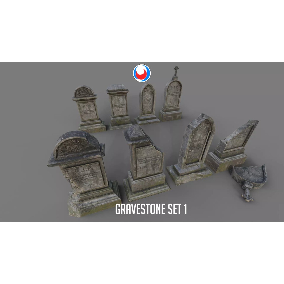 Cemetery Gravestone 3D Model – Low Poly Game Asset, FBX, OBJ - View 2