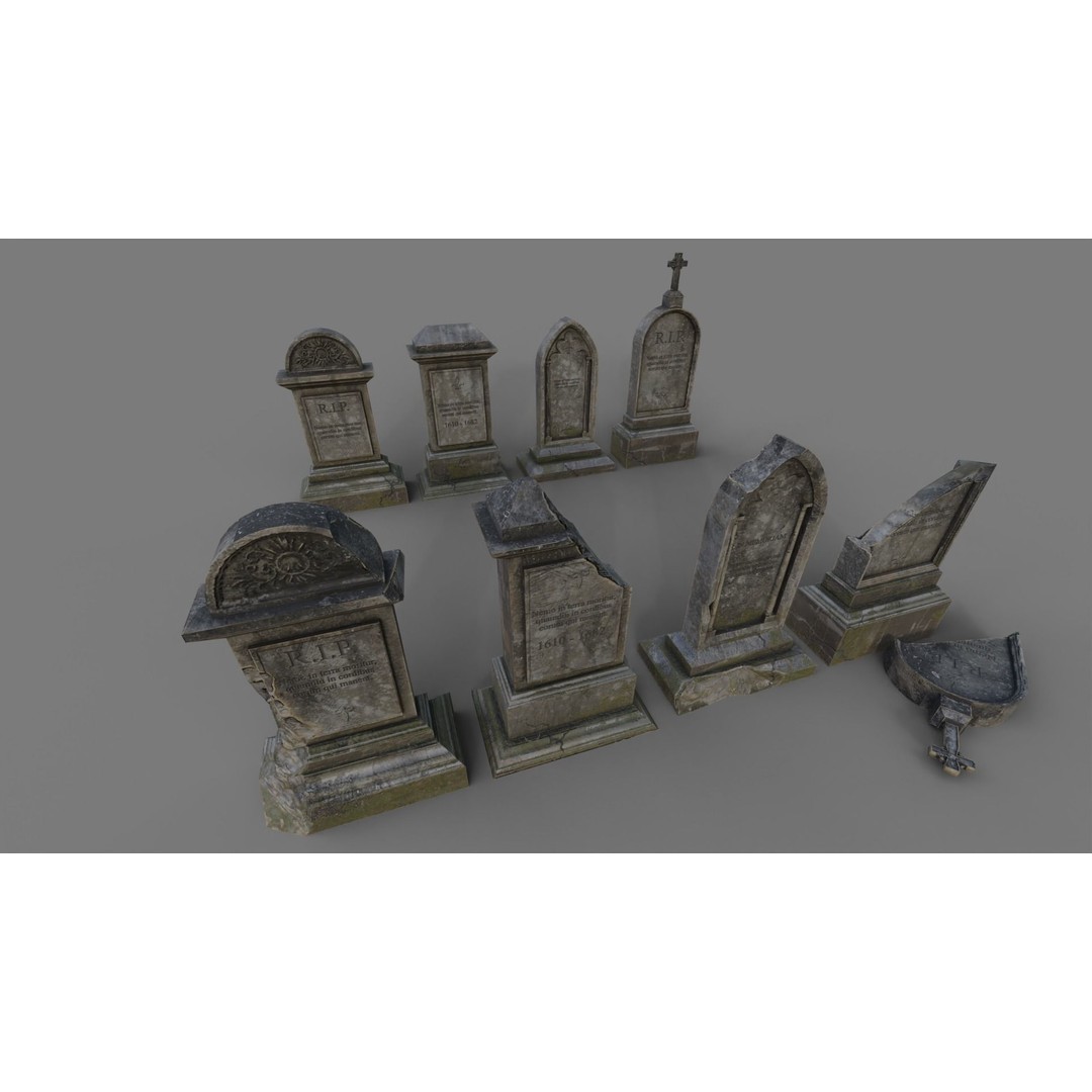 Cemetery Gravestone 3D Model – Low Poly Game Asset, FBX, OBJ - View 3