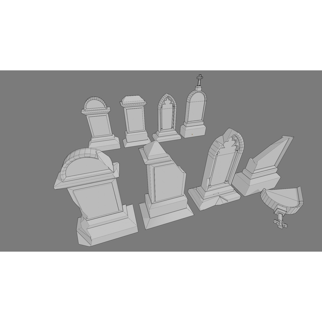 Cemetery Gravestone 3D Model – Low Poly Game Asset, FBX, OBJ - View 4