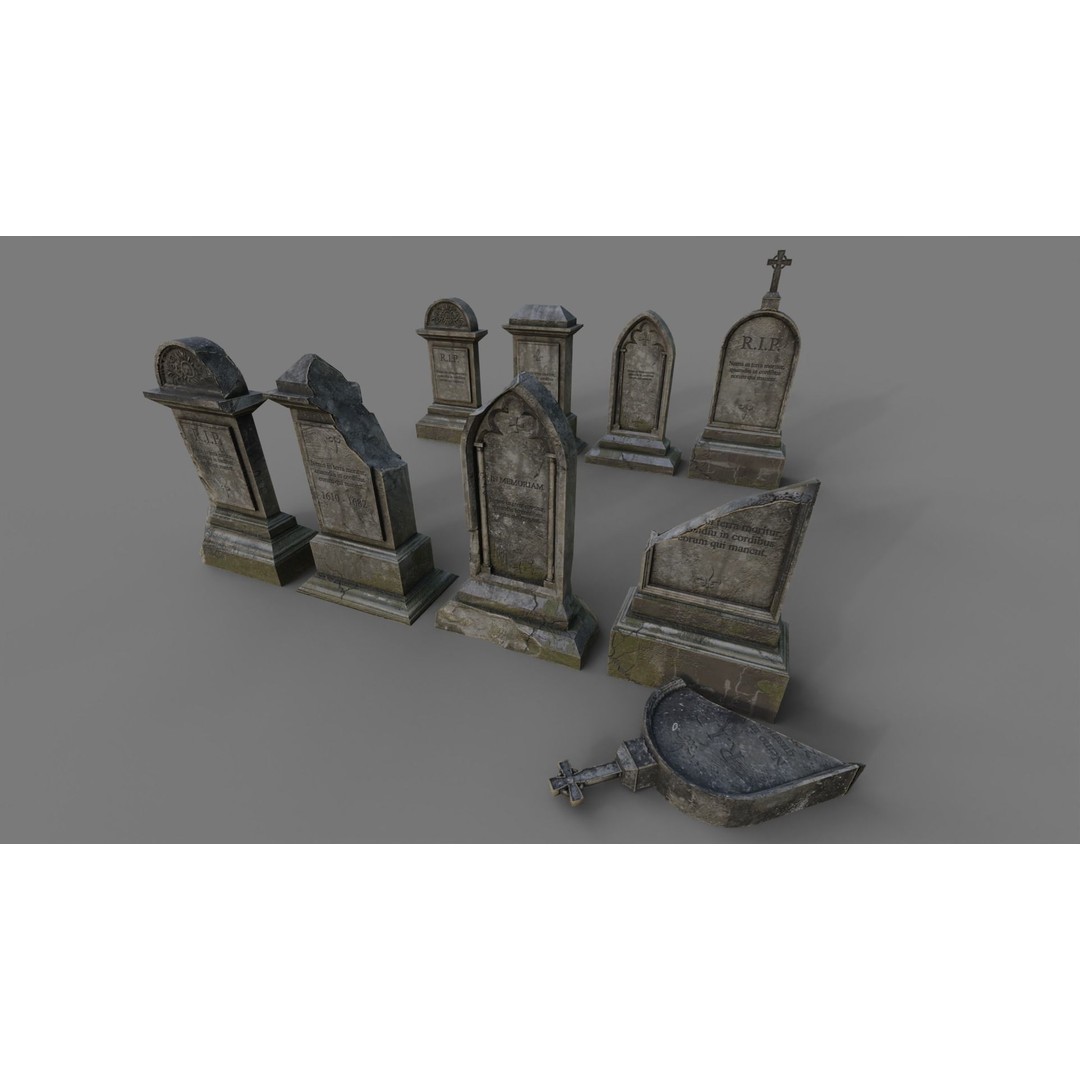 Cemetery Gravestone 3D Model – Low Poly Game Asset, FBX, OBJ - View 5