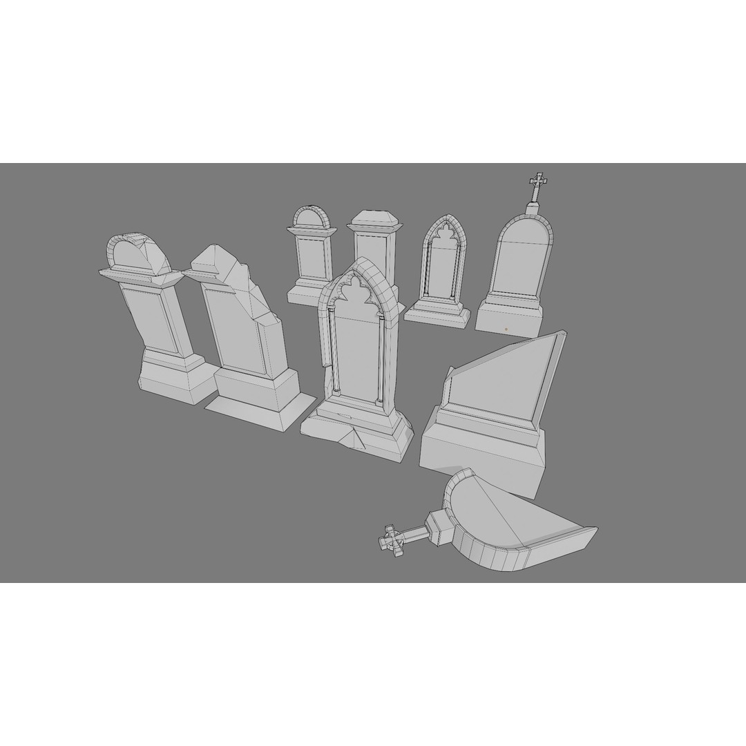 Cemetery Gravestone 3D Model – Low Poly Game Asset, FBX, OBJ - View 6