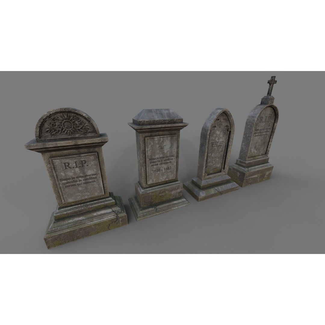 Cemetery Gravestone 3D Model – Low Poly Game Asset, FBX, OBJ - View 7